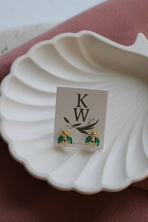 Gold & Emerald Bee Studs