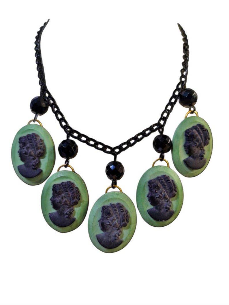 Midnight Mint Chalk Cameo Necklace