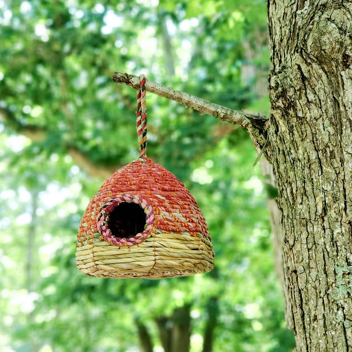 Handwoven Seagrass & Sari Birdhouse