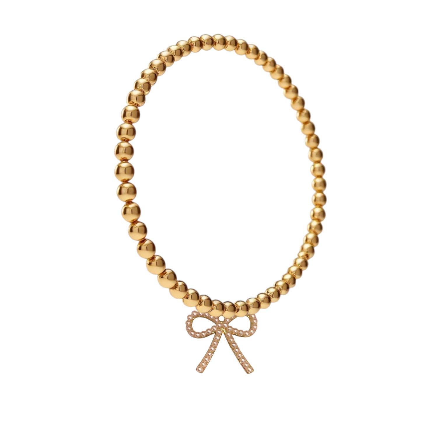 Bow Pearl Charm & Gold Beads Bracelet