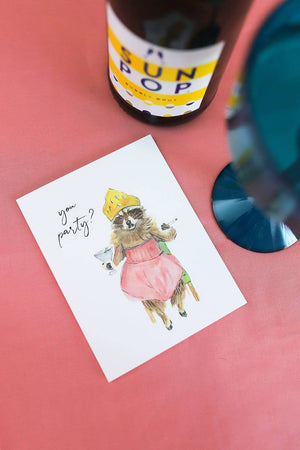 You Party? Funny Raccoon Greeting Card