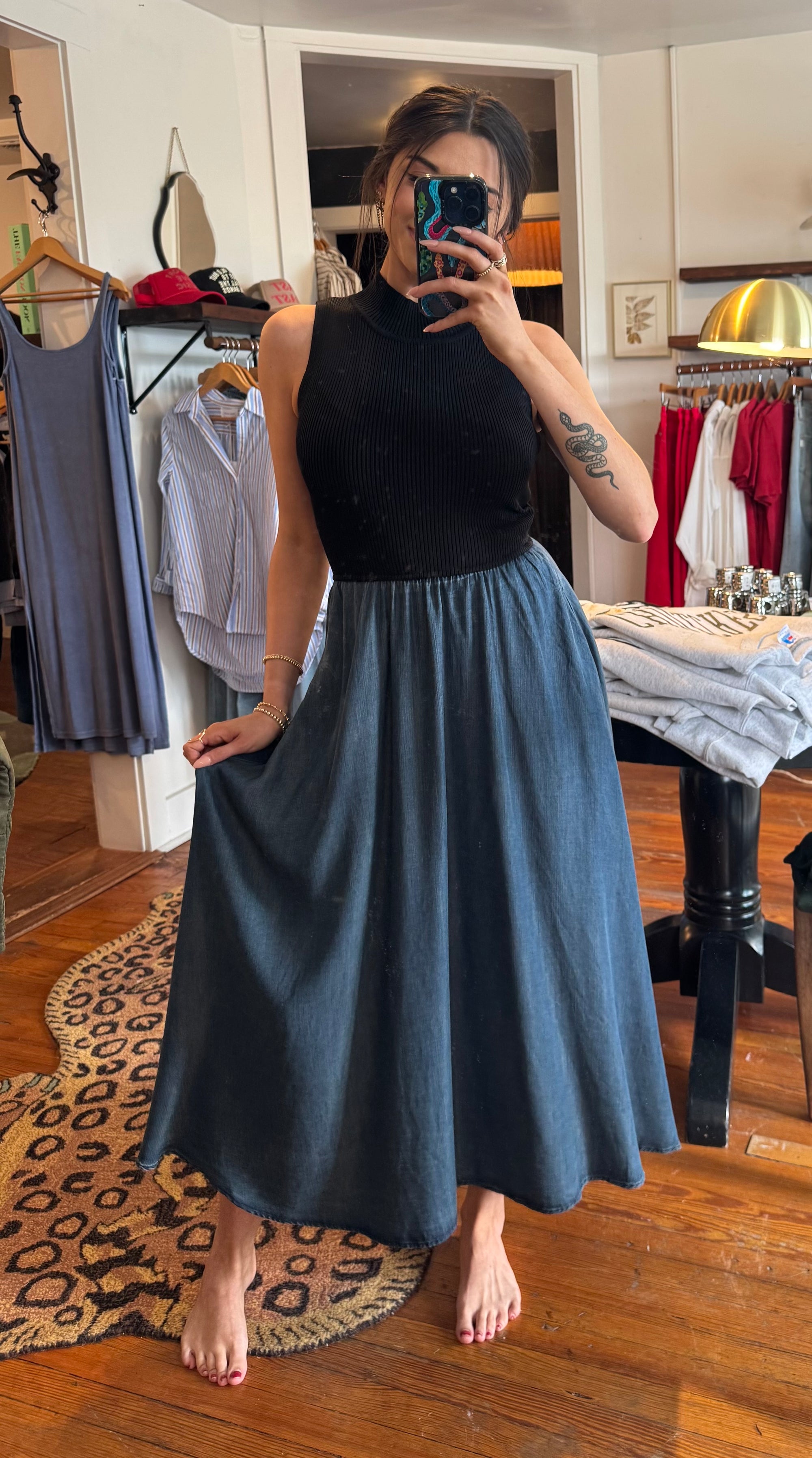 Navy &amp; Black Mock Neck Sleeveless Dress
