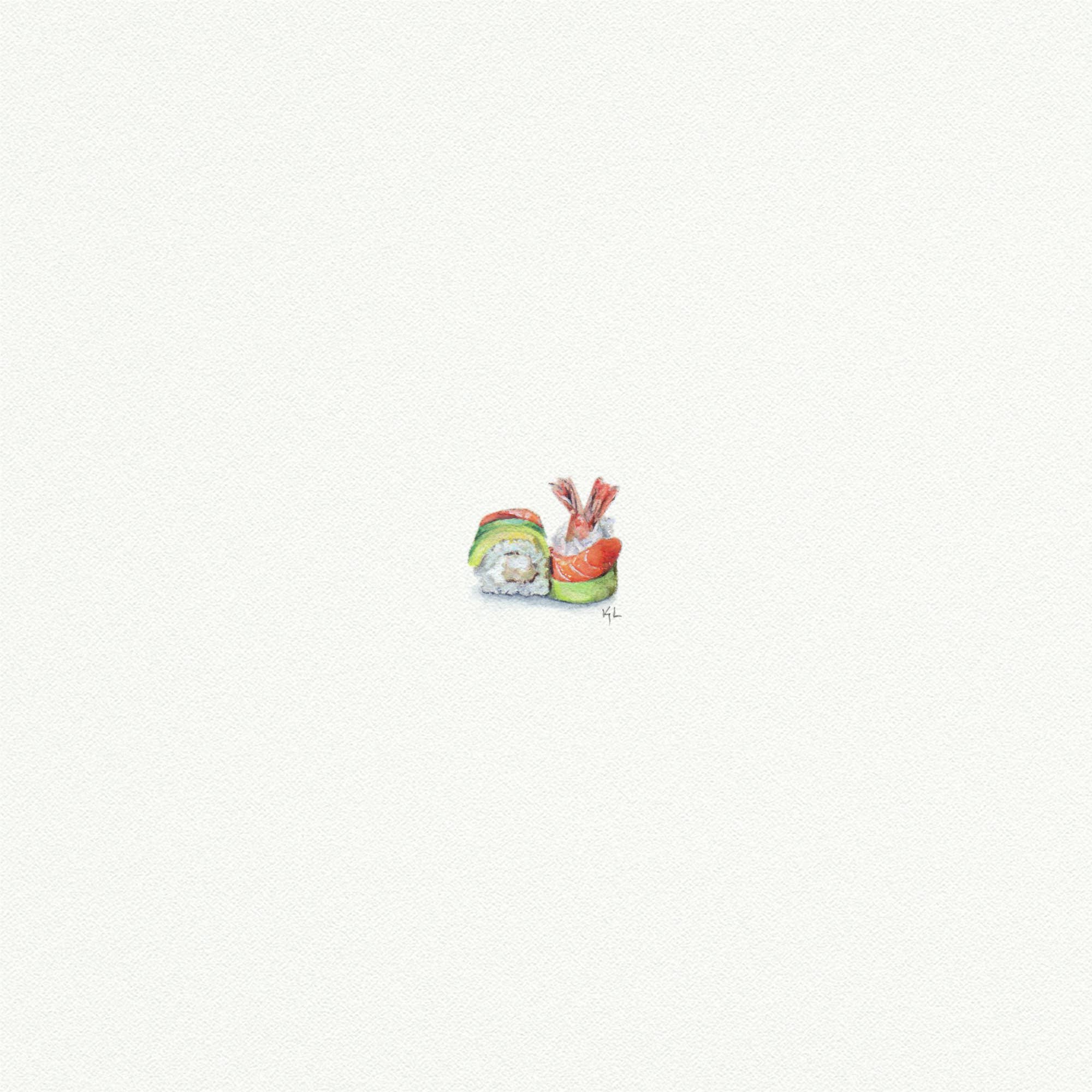 Sushi Miniature Watercolor Painting - Art Print