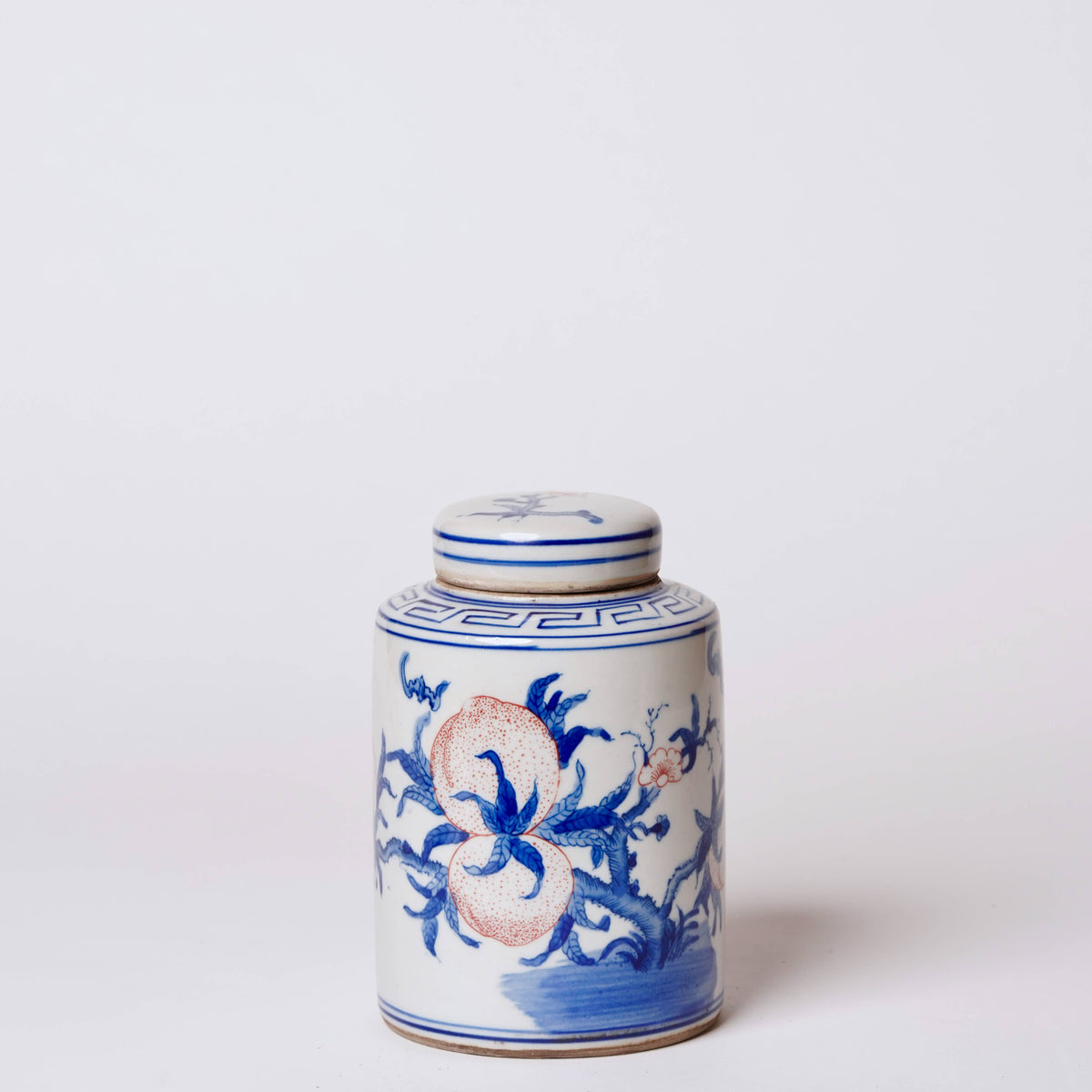 Red and Blue Porcelain Immortal Peach Cylinder Caddy