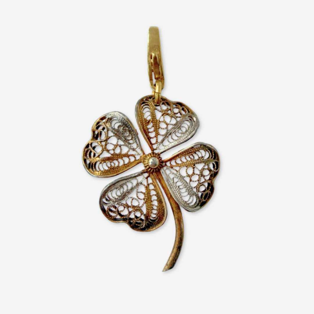 Vintage Intricate Spun-Silver Four-Leaf Clover Charm
