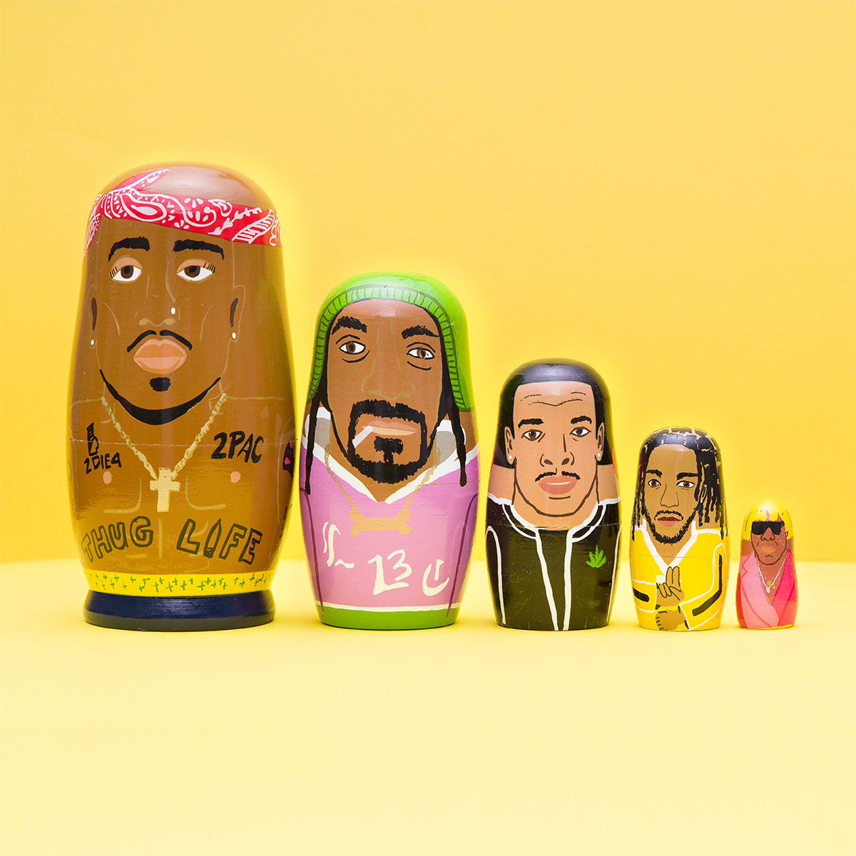 West Coast Rappers Wooden Nesting Dolls - Box Turtle