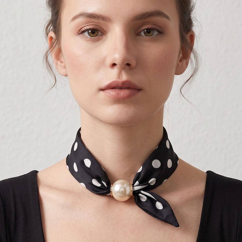 Black Polka Dot Magnetic Fabric Scarf Necklace