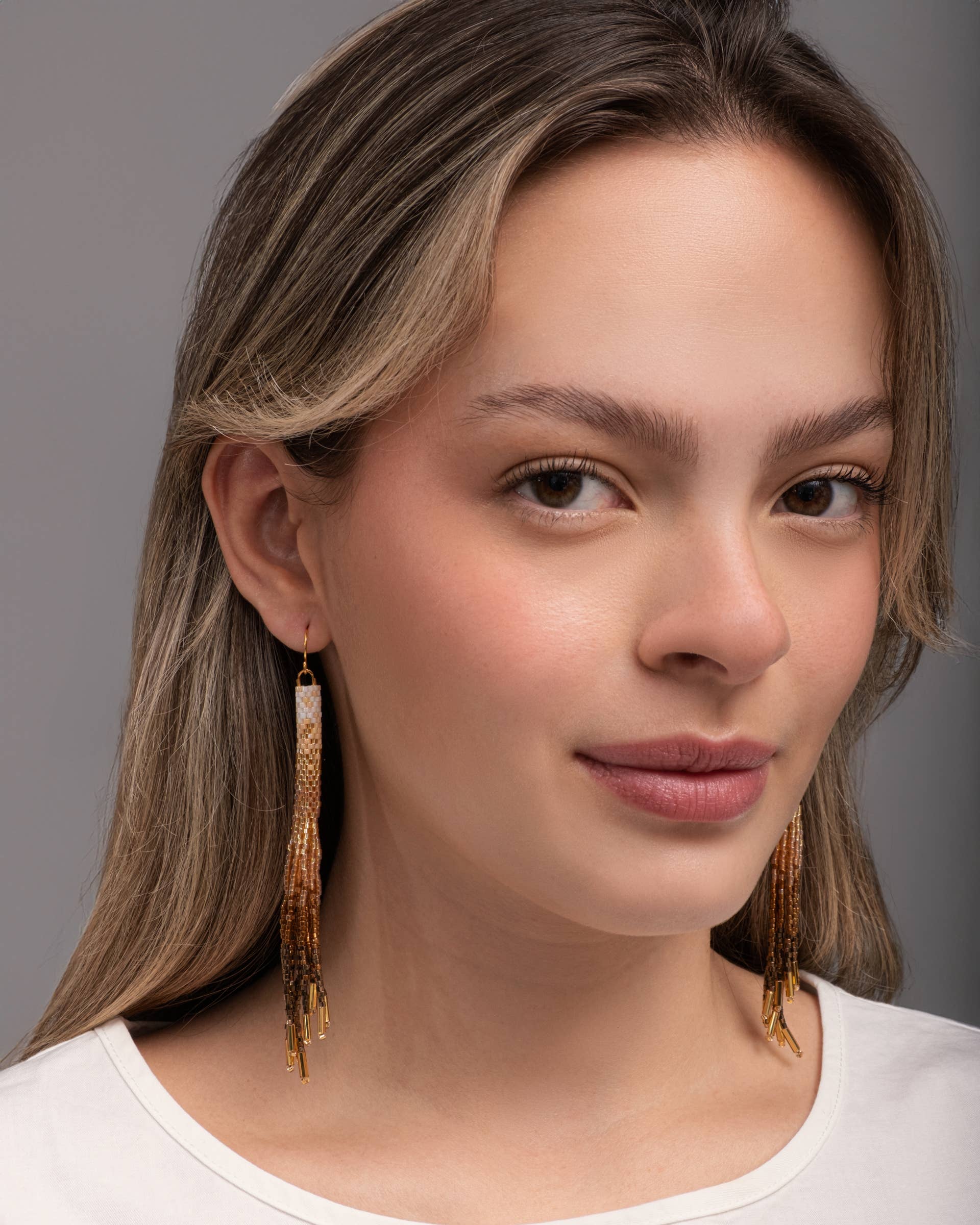 Beaded Handwoven Ombre Tassel Earrings - Black