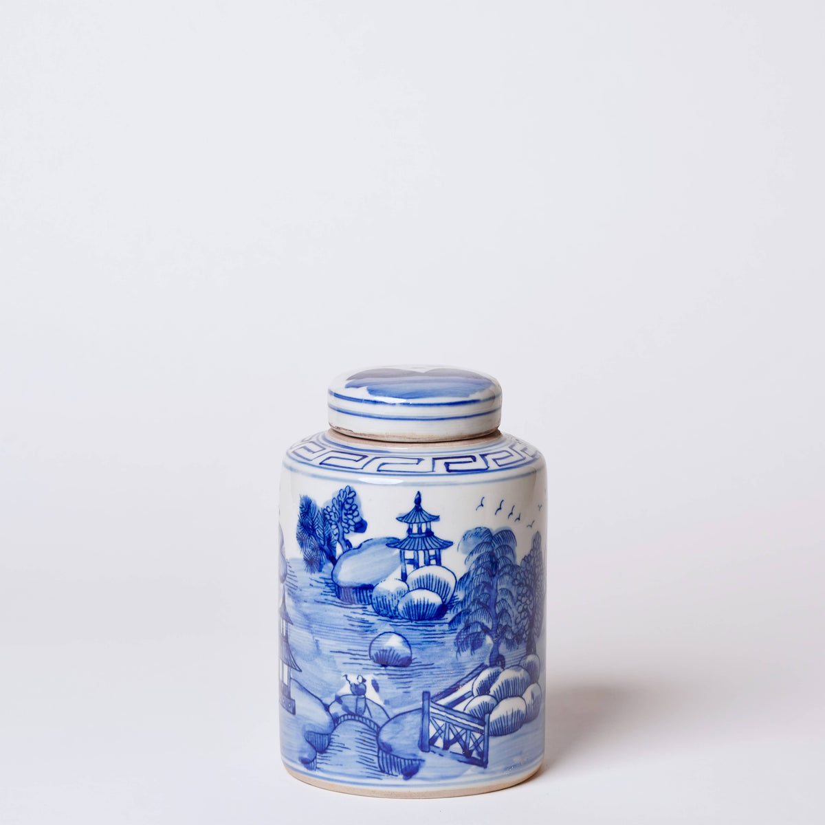 Blue and White Porcelain Landscape Cylinder Caddy