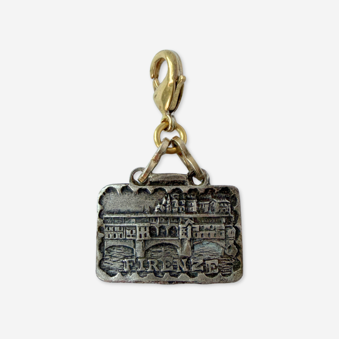 Vintage aged silver Florence landmark Charm: Ponte Vecchio