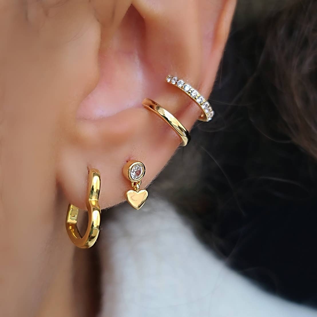 Gold Open Heart Huggie Hoops
