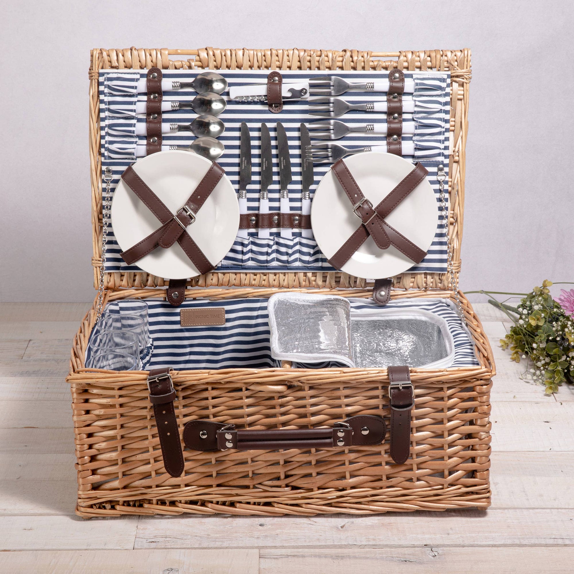 Navy/White Stripe Belmont Picnic Basket