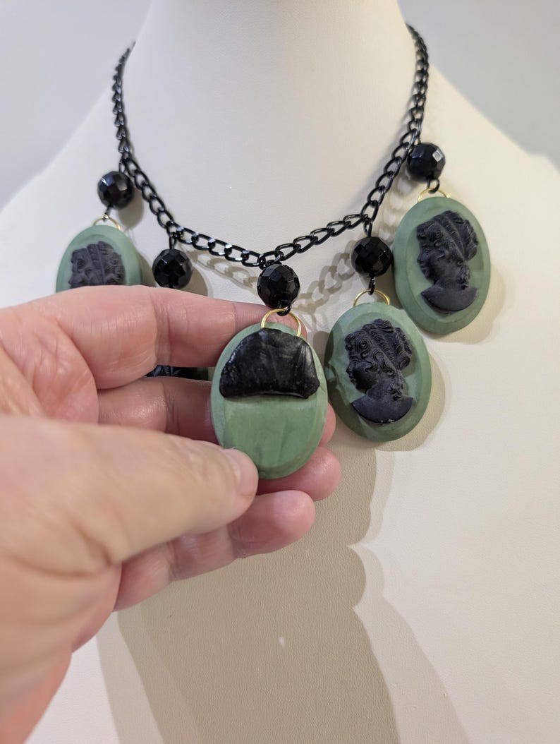 Midnight Mint Chalk Cameo Necklace