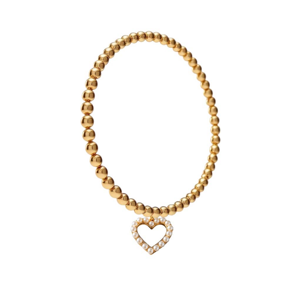 Heart Pearl Charm & Gold Beads Bracelet