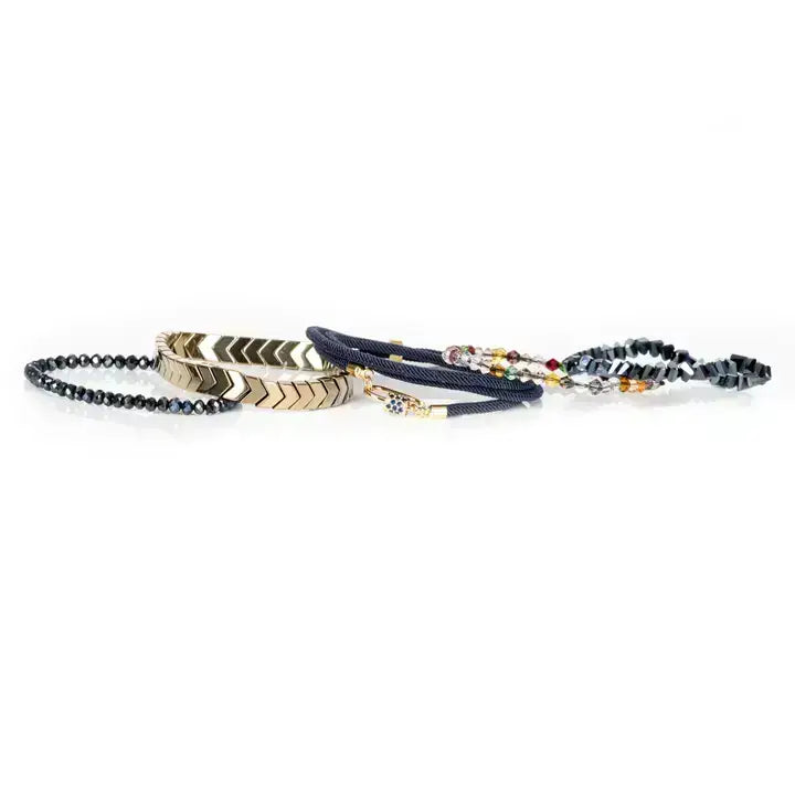 Nocturne Edge Stack Midnight Crystal &amp; Gold Layered Bracelet