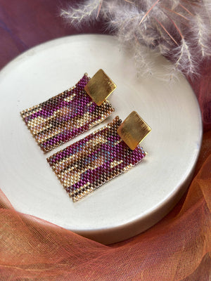 Violet Beaded Watercolor Rectangle Earrings