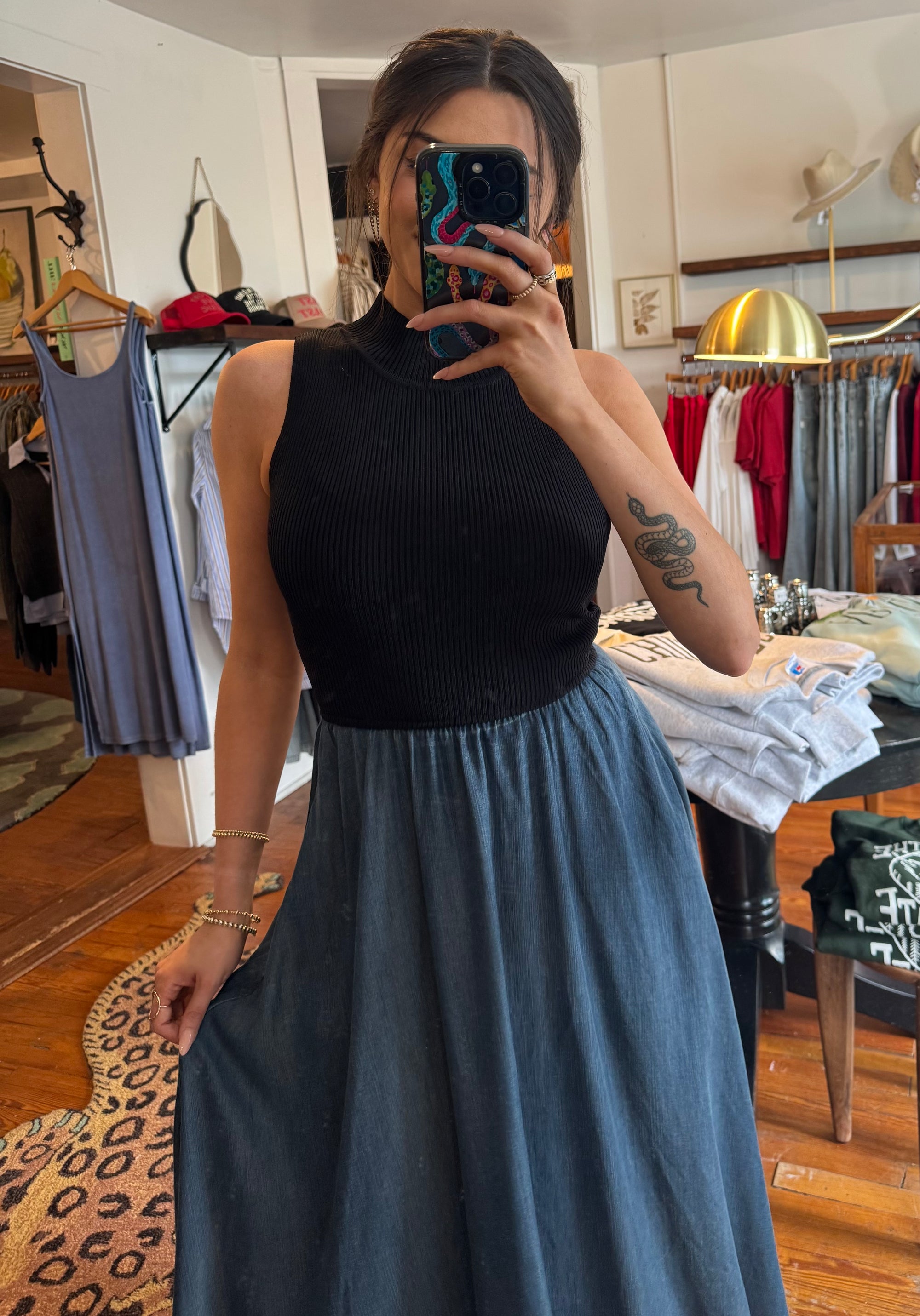 Navy &amp; Black Mock Neck Sleeveless Dress