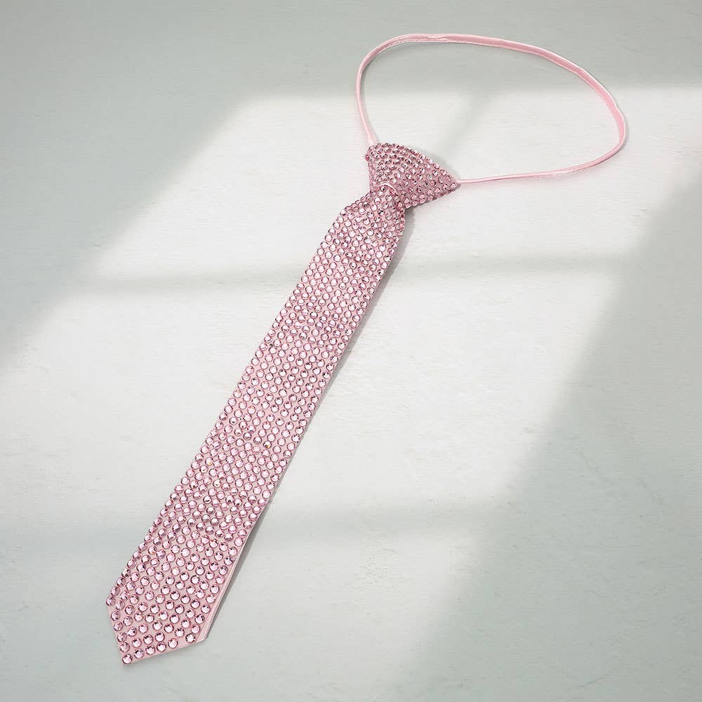 Pink Rhinestone Embellished Adjustable Tie Necklace