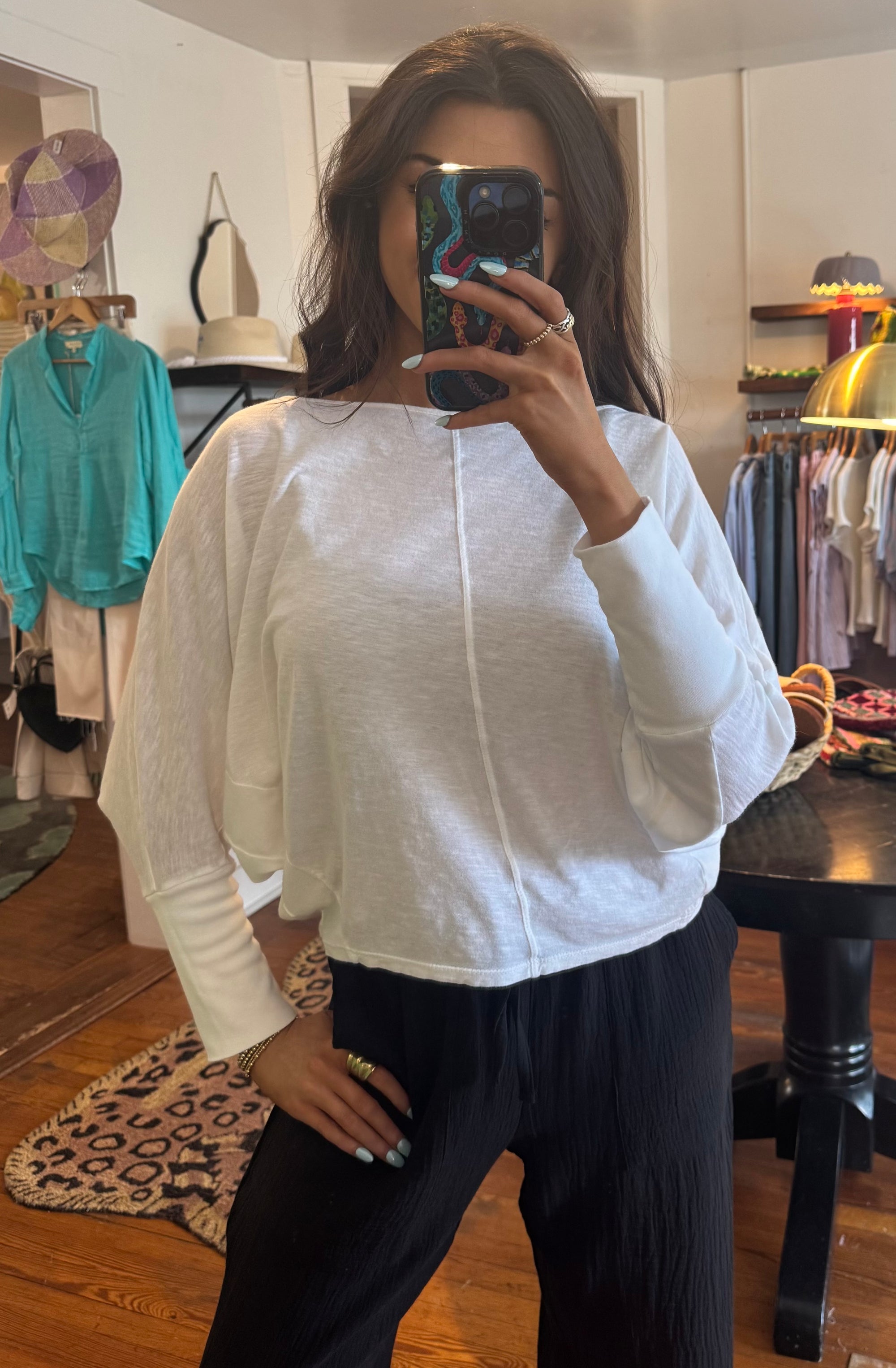 White Bat Wing Slub Top