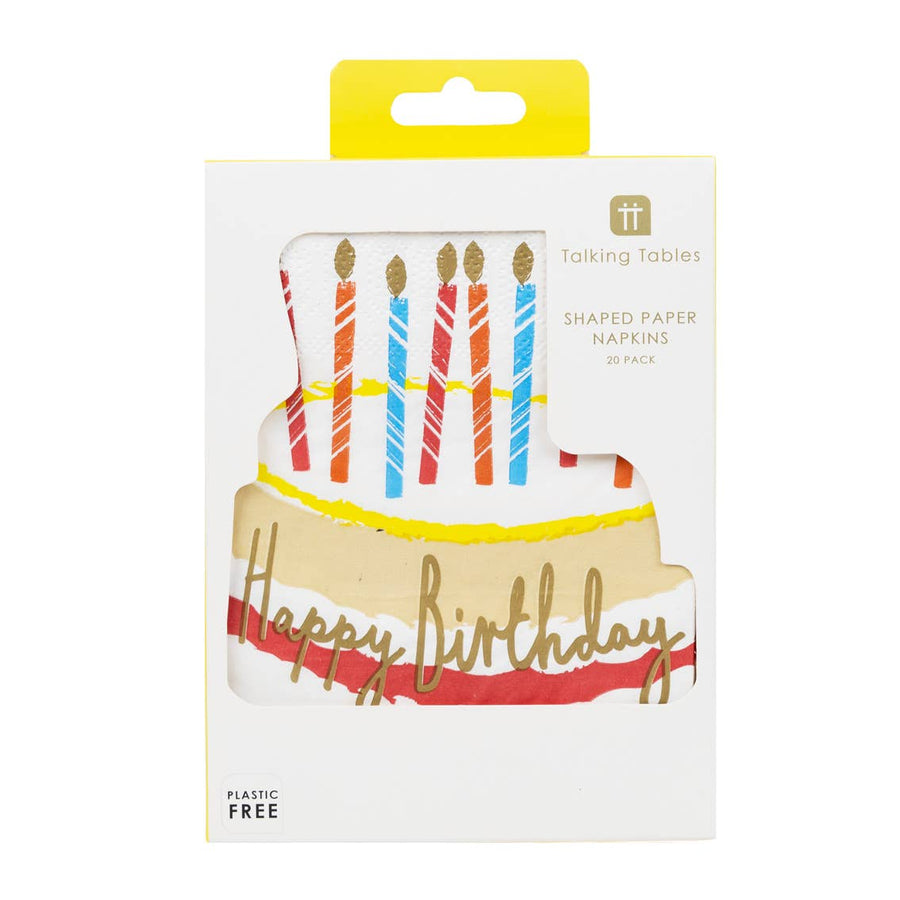 Birthday Cake Shaped Napkins - 20 Pack