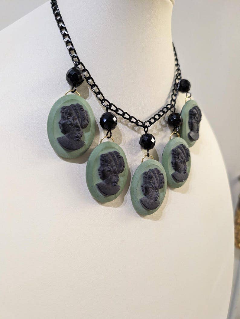 Midnight Mint Chalk Cameo Necklace