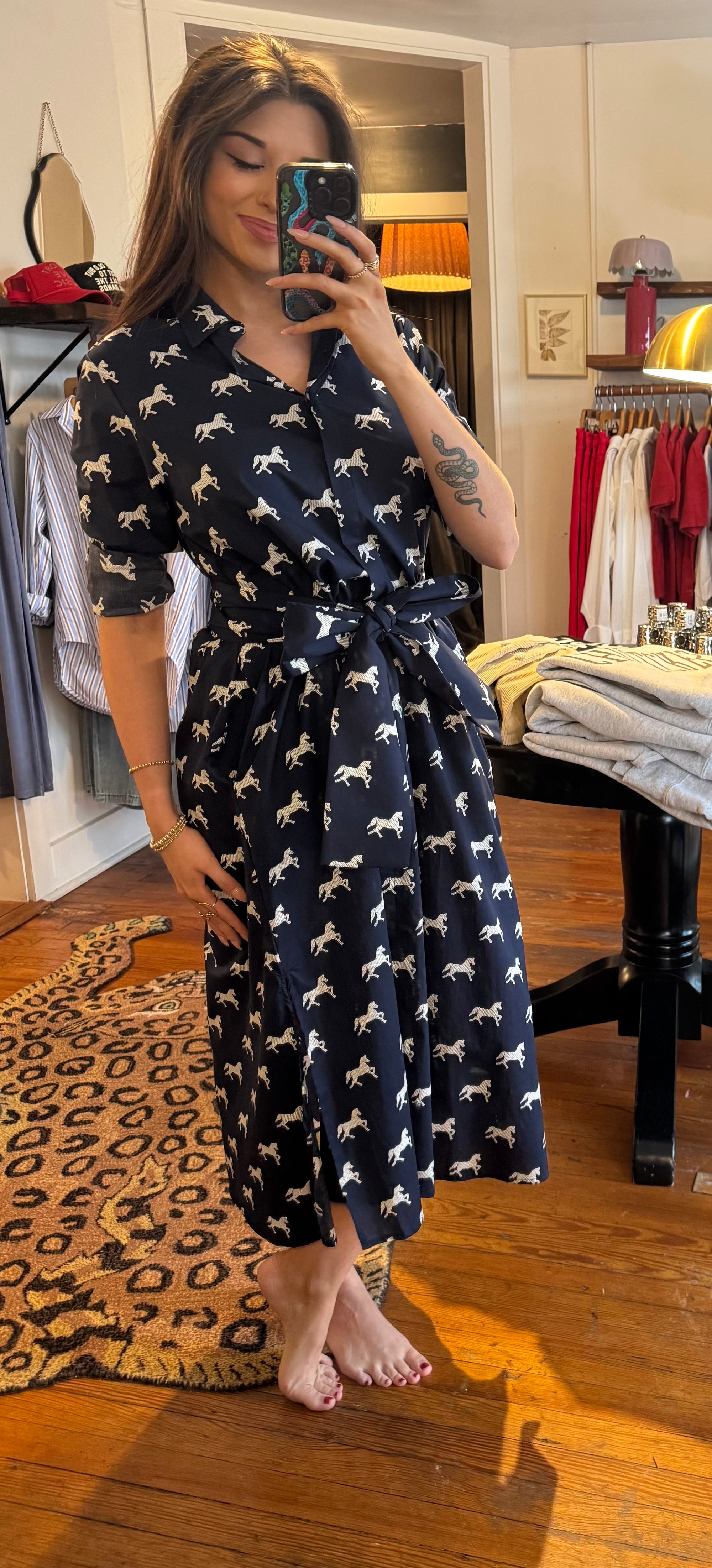 Navy &amp; White Pony Amelie Shirt Dress