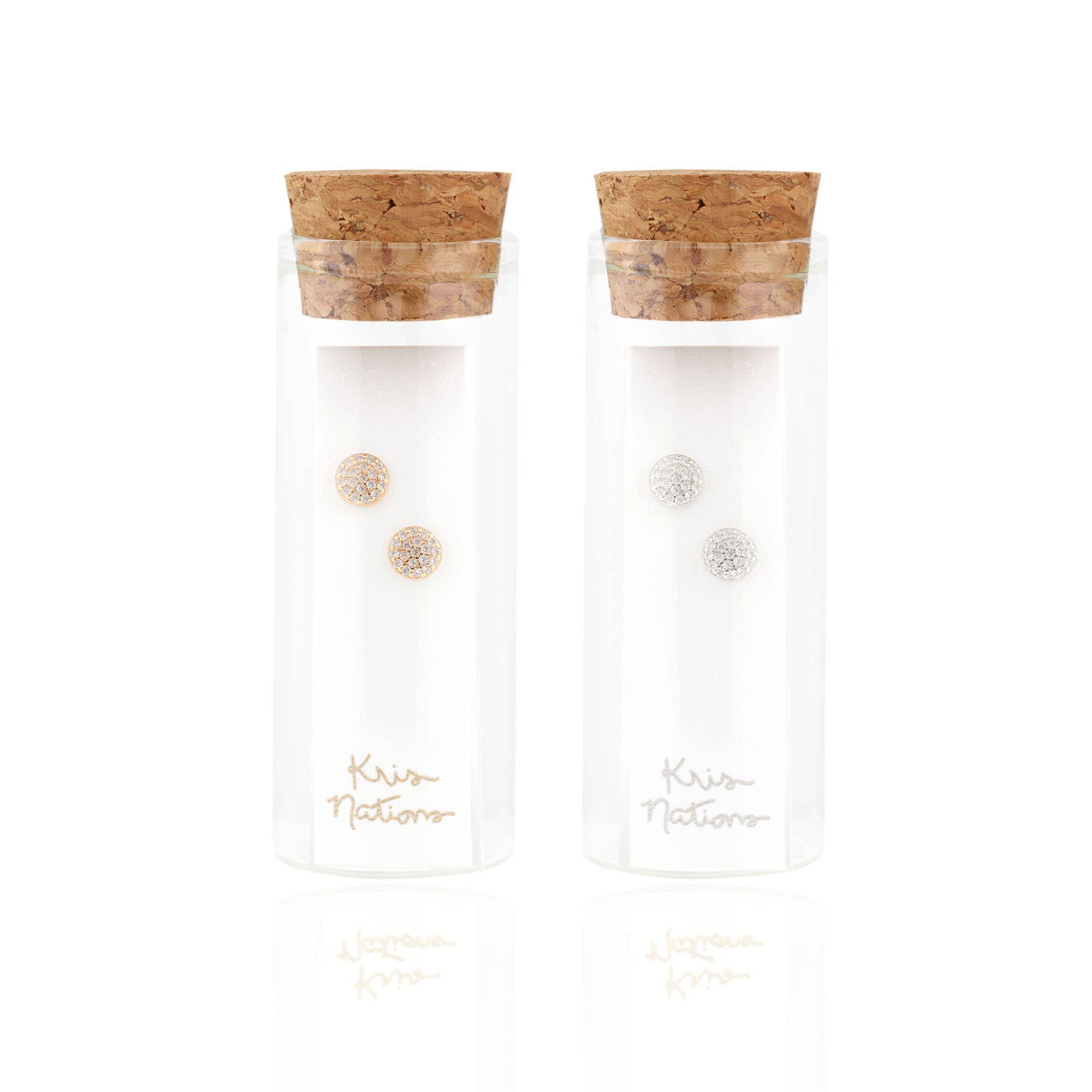 Gold Round Crystal Stud Earrings