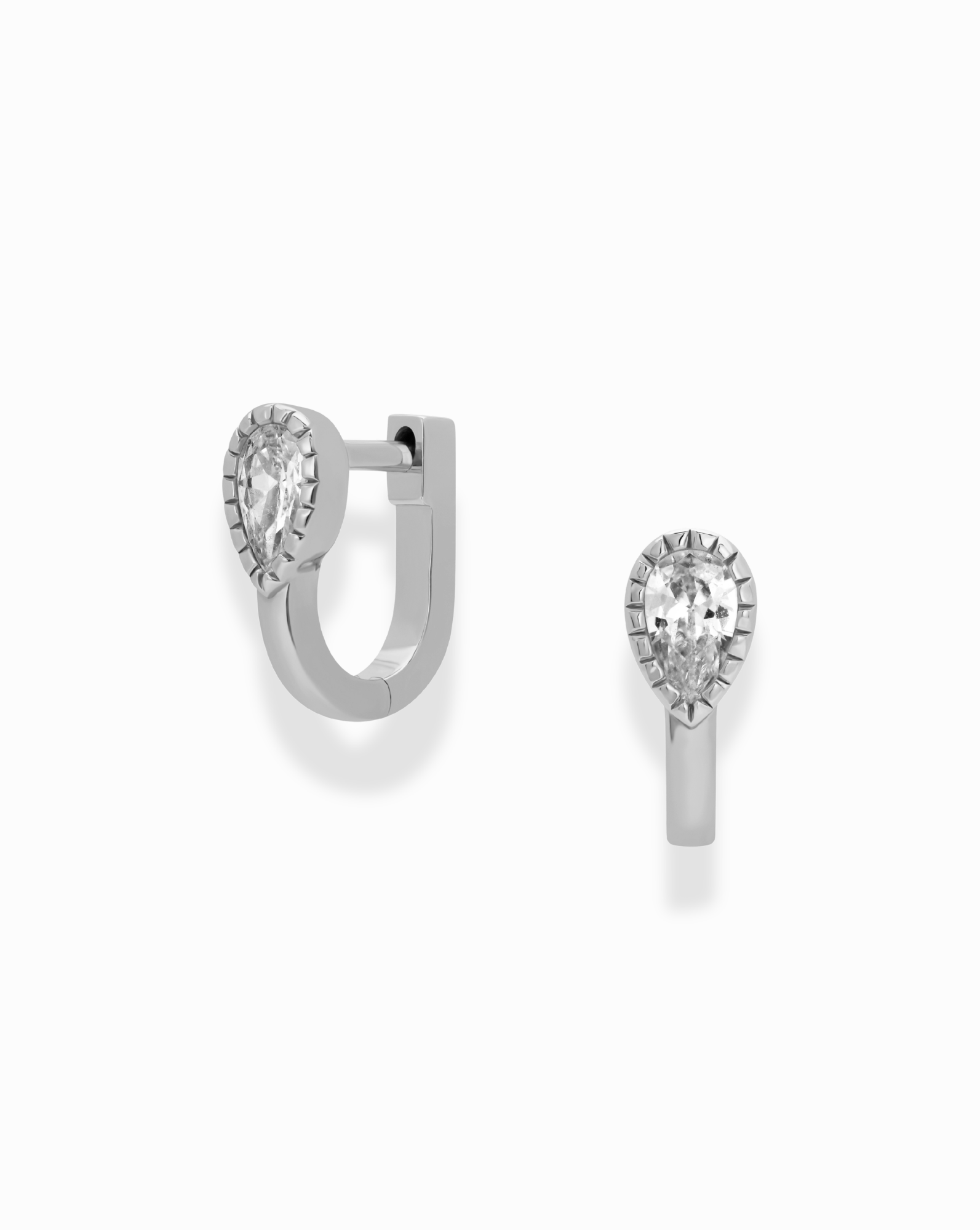 Leighton Teardrop Rhodium Huggies