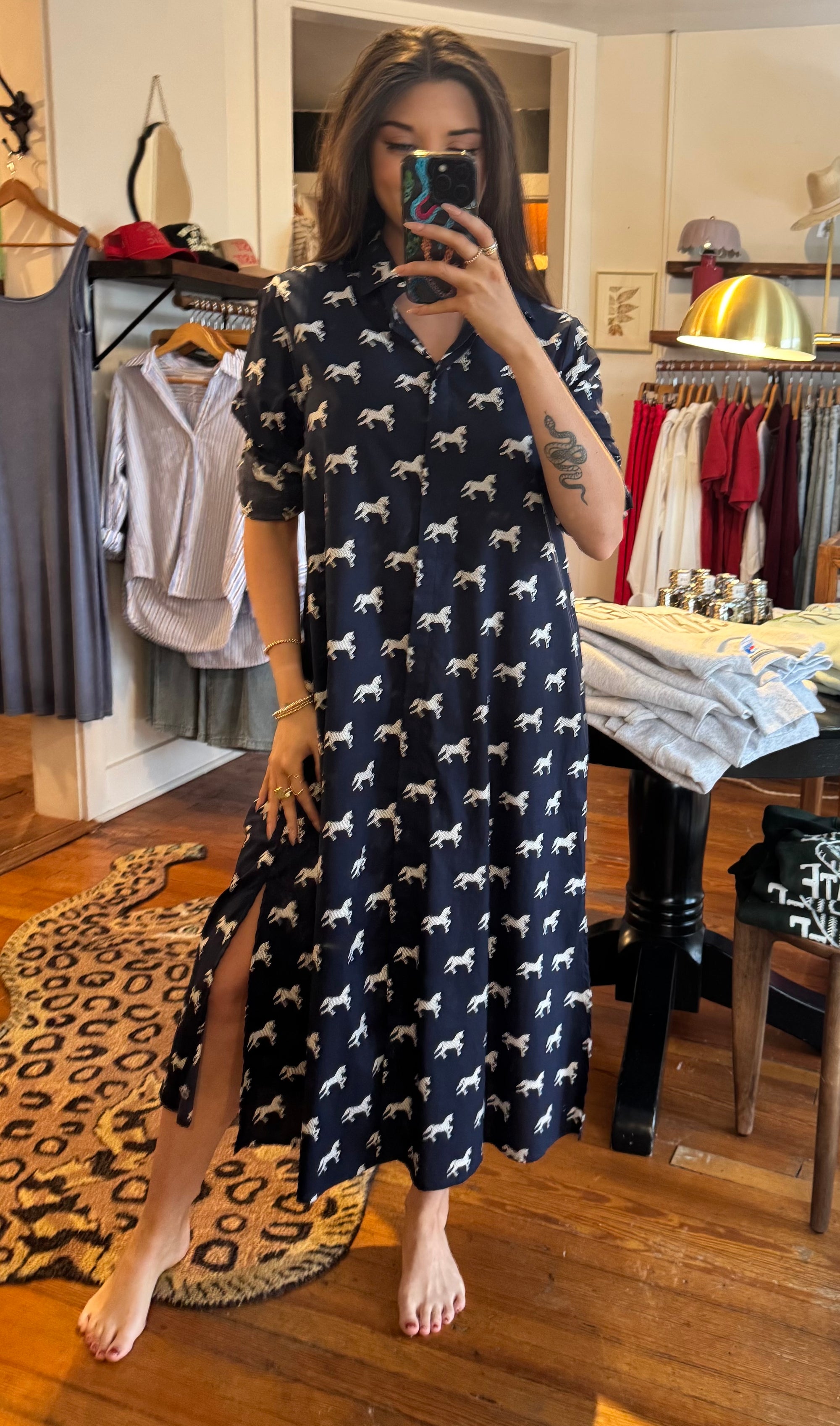Navy &amp; White Pony Amelie Shirt Dress