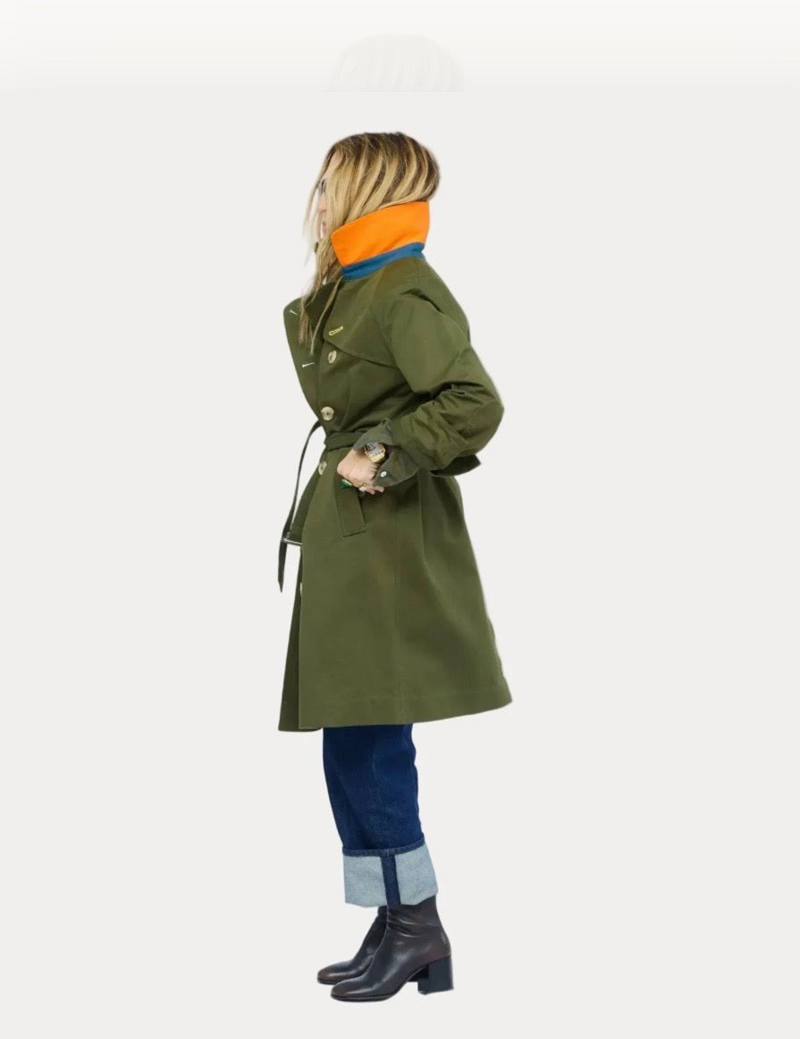 Army Green Color Washed Trench