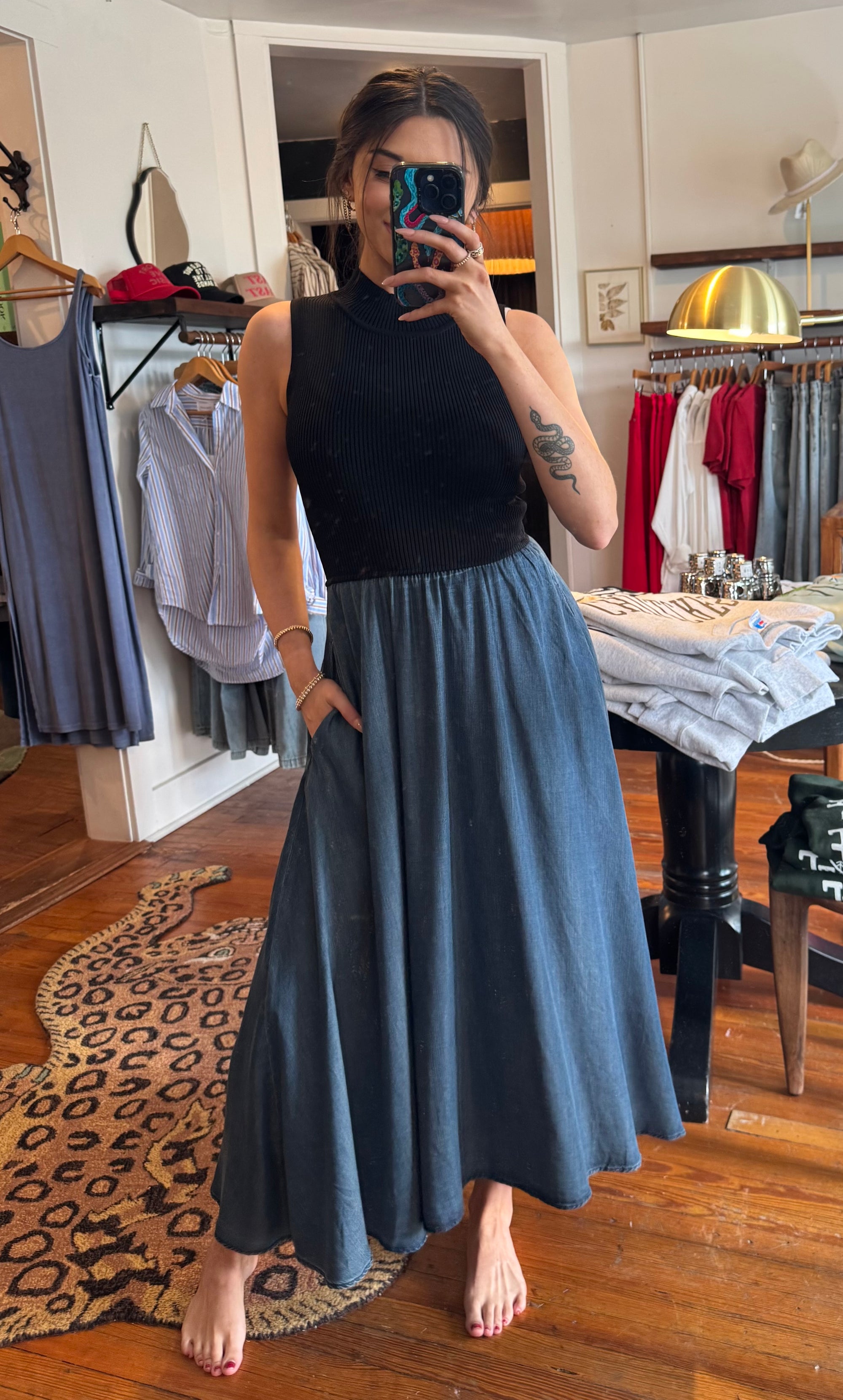 Navy &amp; Black Mock Neck Sleeveless Dress