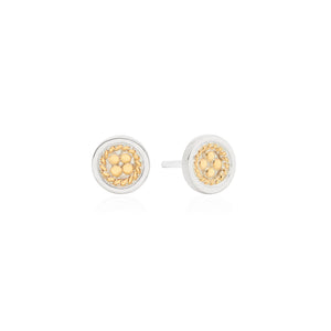 Classic Smooth Border Mini Stud Earrings - Gold/Silver