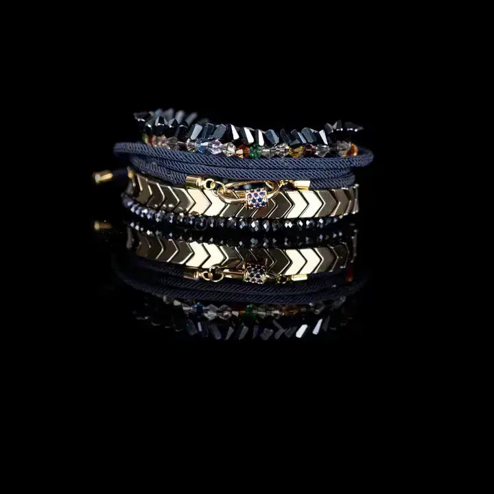 Nocturne Edge Stack Midnight Crystal &amp; Gold Layered Bracelet