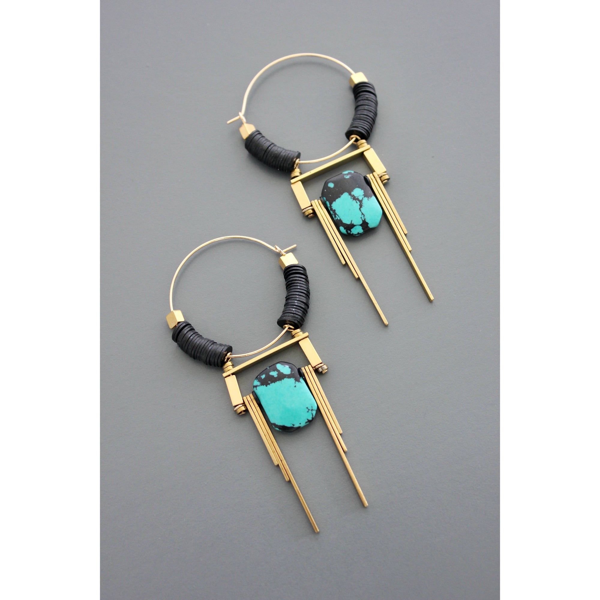 Art Deco Turquoise Hoops