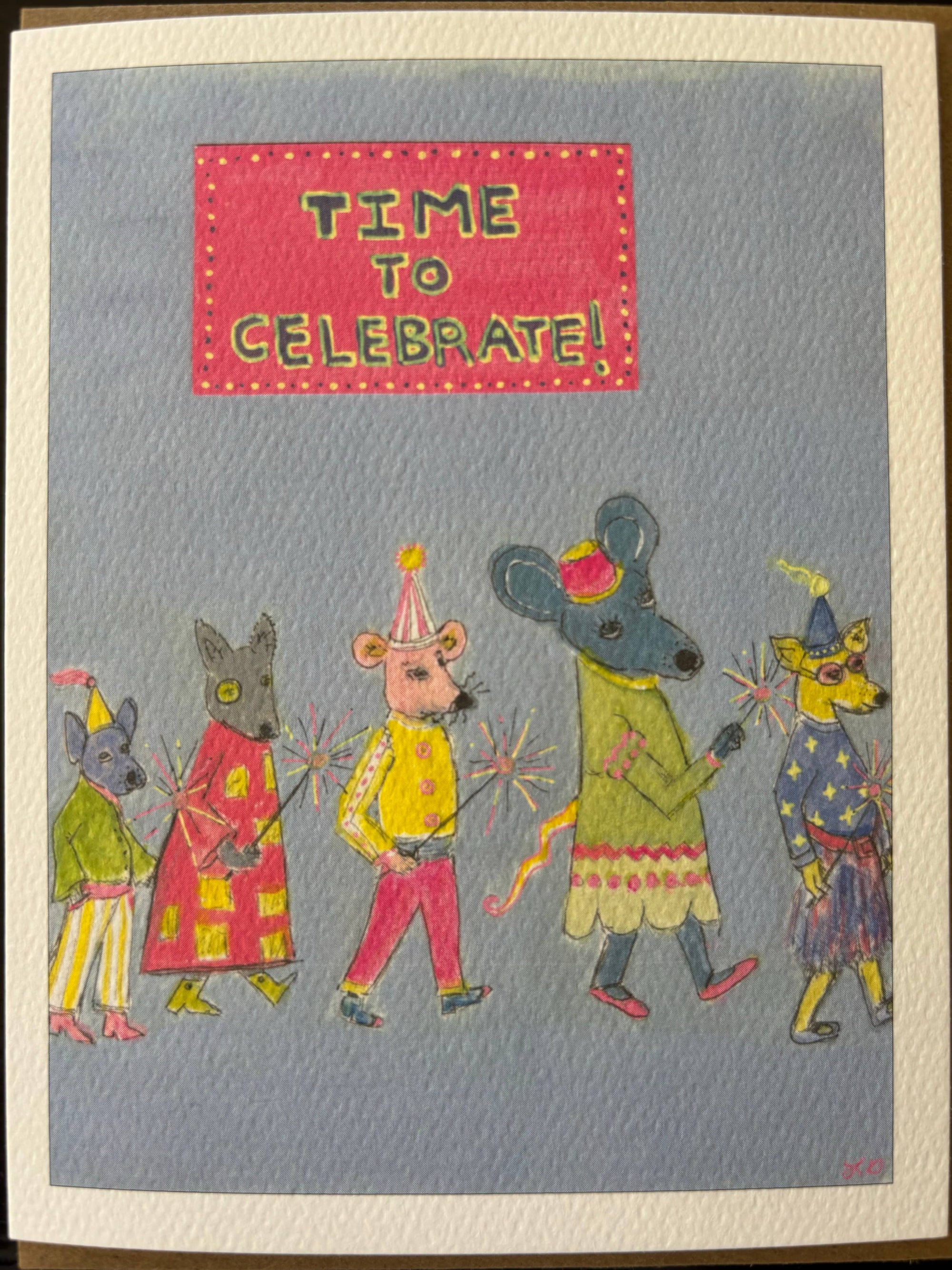 Time to Celebrate Dog & Mouse Parade Card