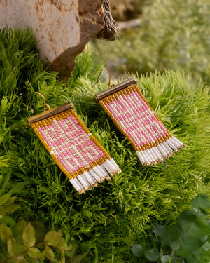 Pink/Mustard Handwoven Labyrinth Earrings
