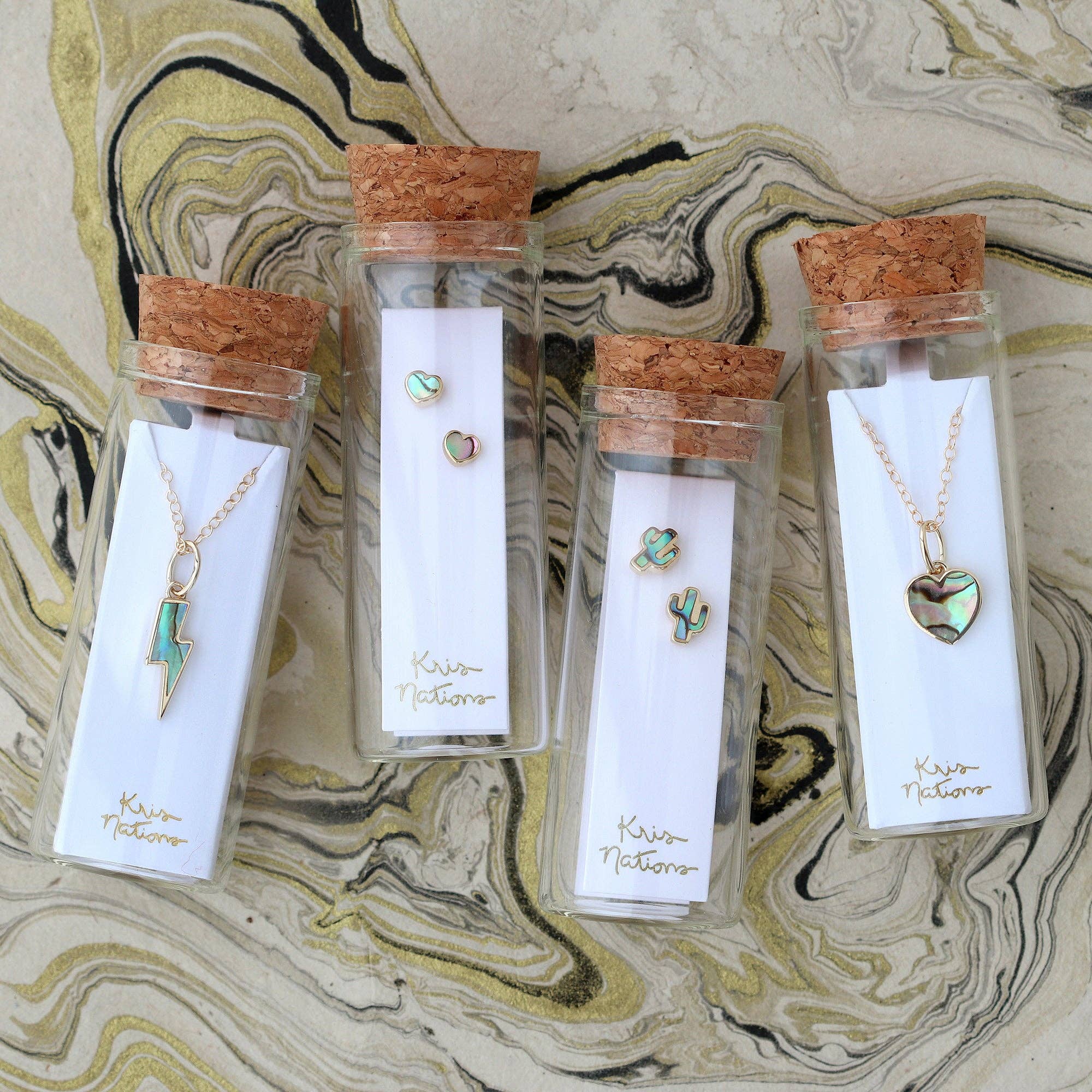 Abalone Lightning Bolt Charm Necklace - Box Turtle