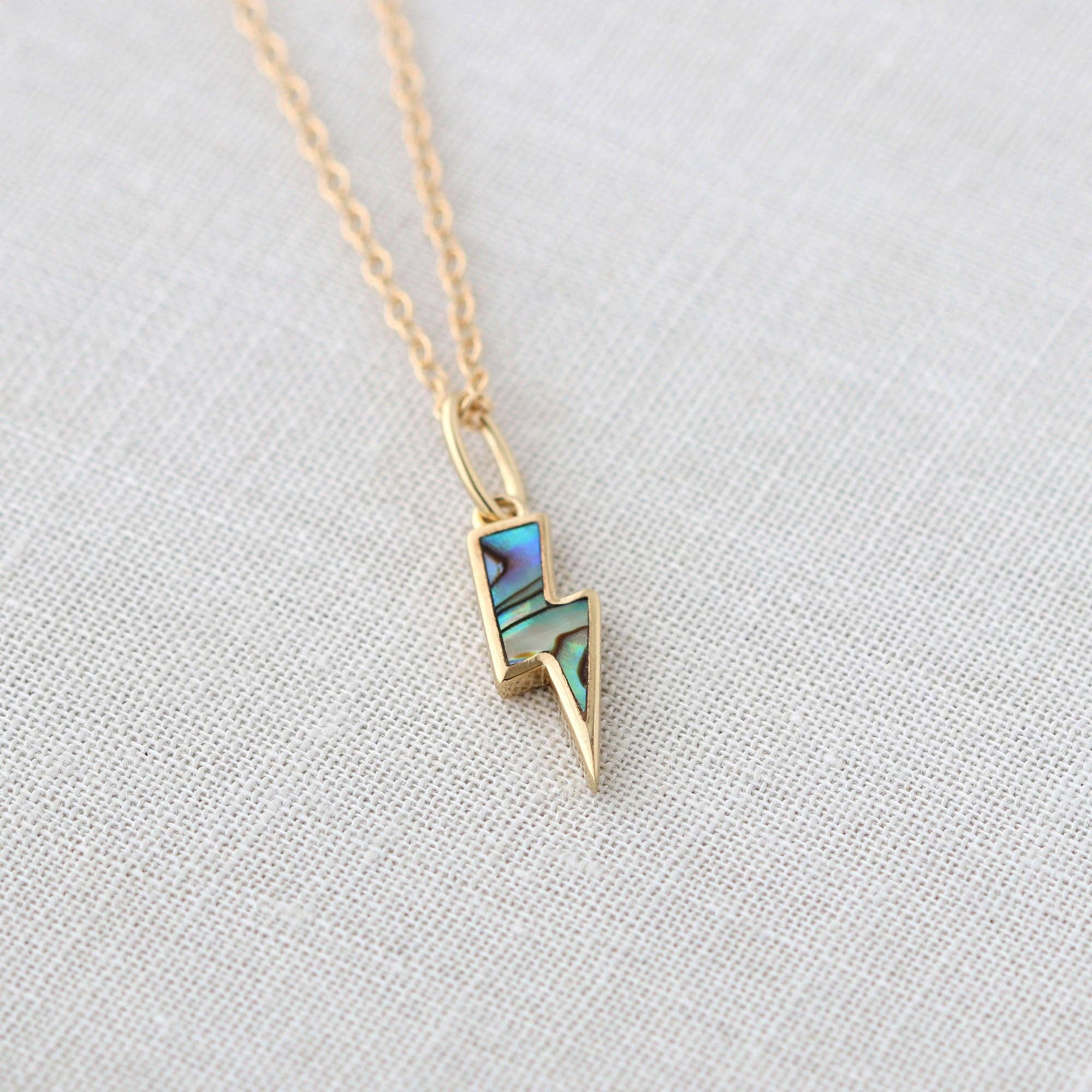 Abalone Lightning Bolt Charm Necklace - Box Turtle