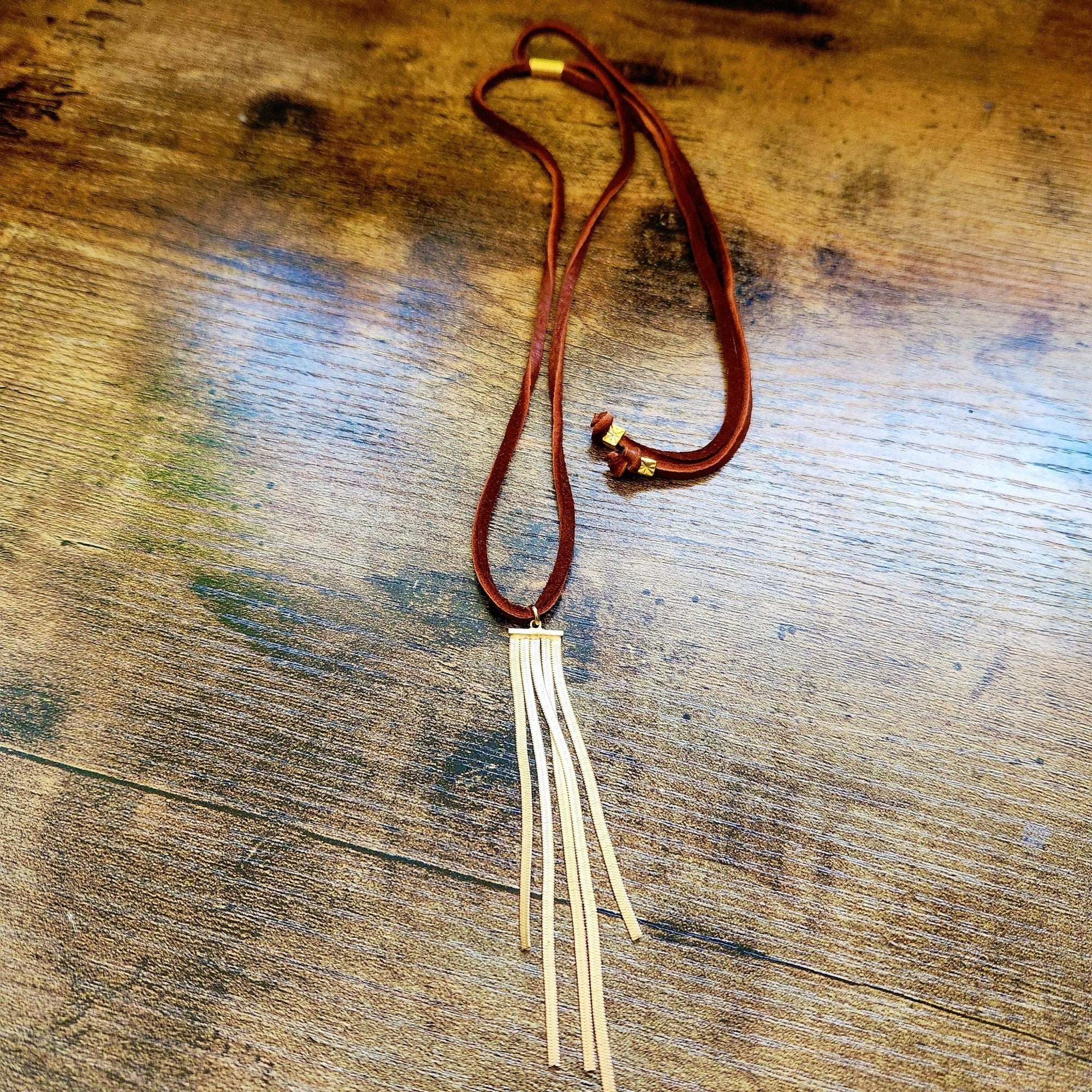 Adjustable Leather Cord Fringe Necklace - Box Turtle
