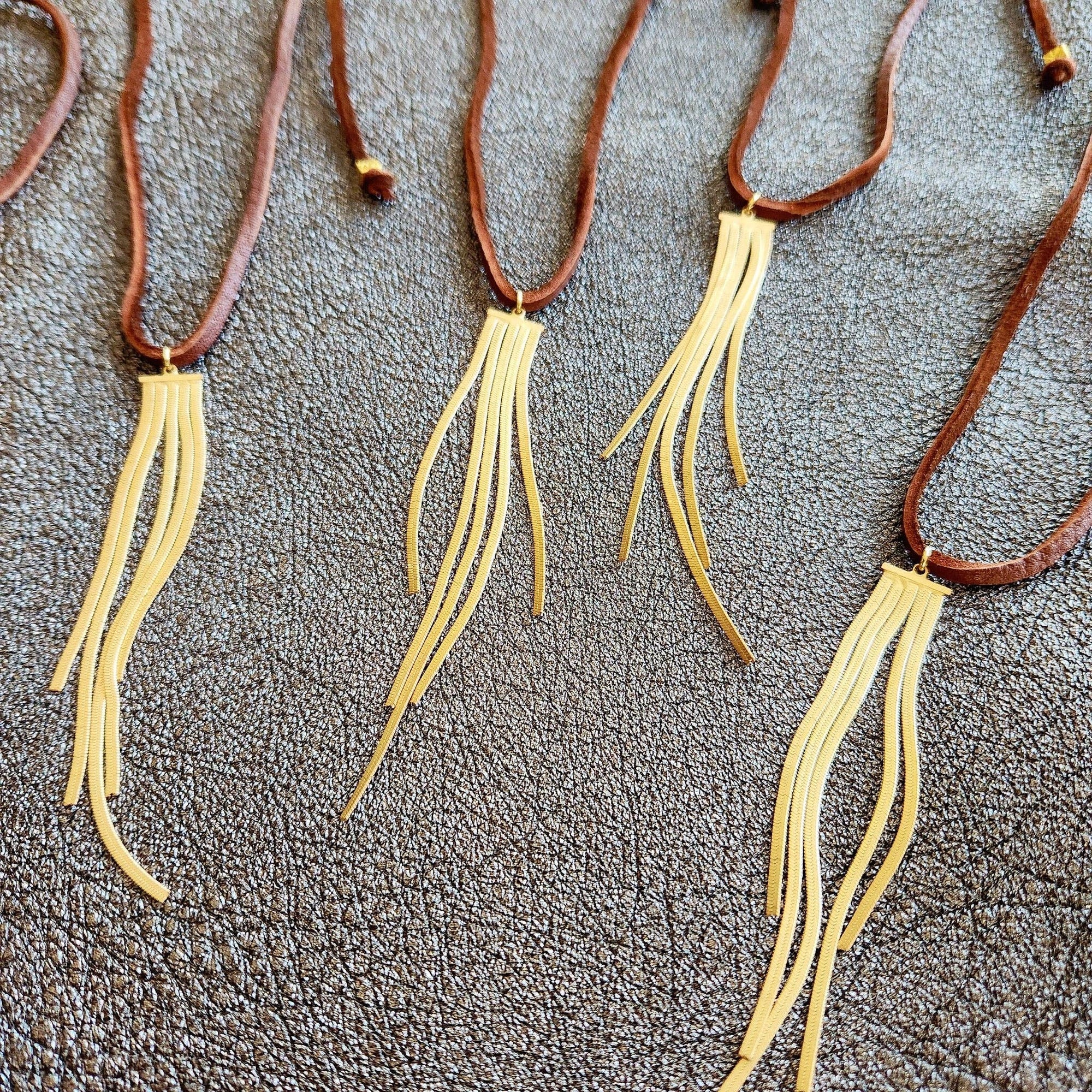 Adjustable Leather Cord Fringe Necklace - Box Turtle