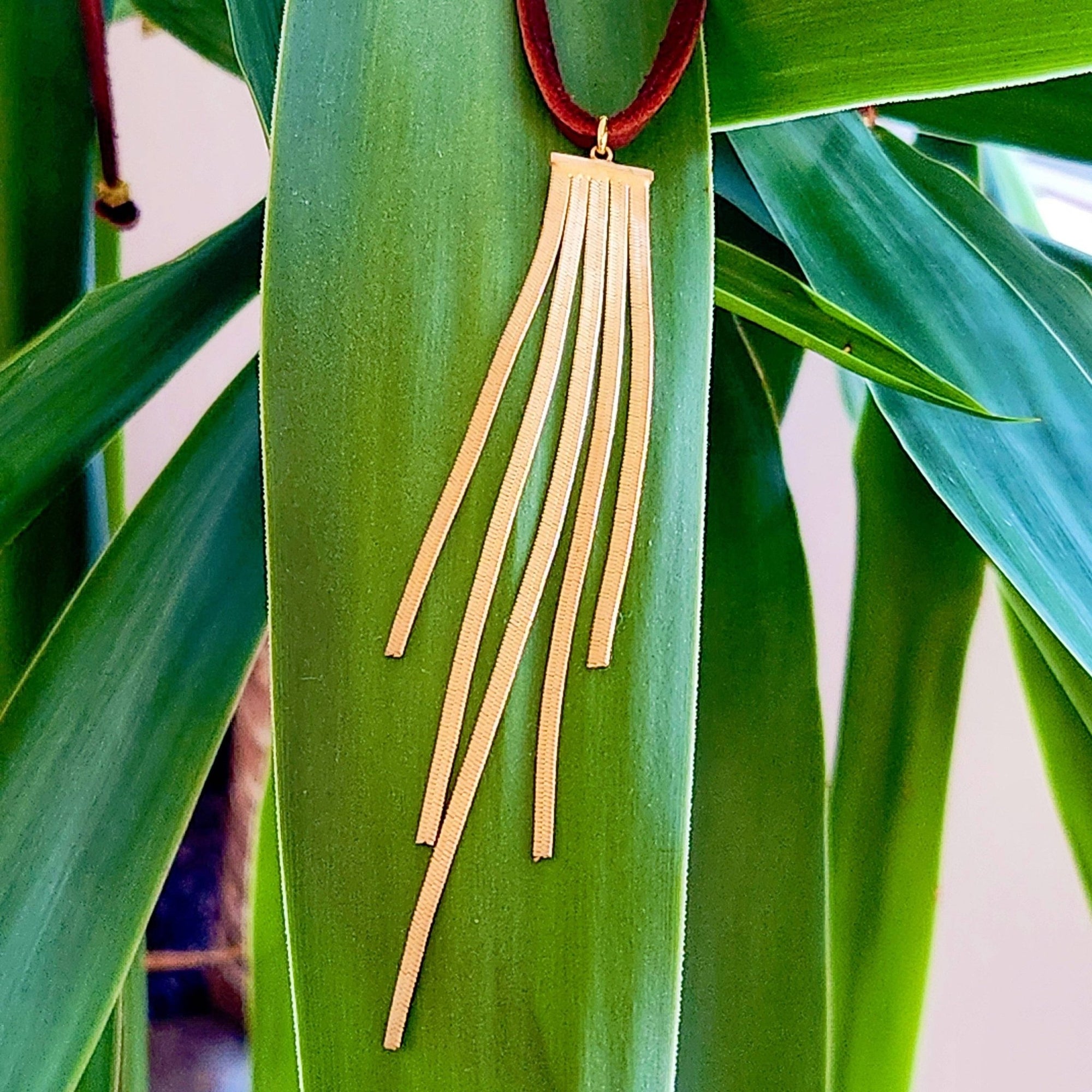 Adjustable Leather Cord Fringe Necklace - Box Turtle