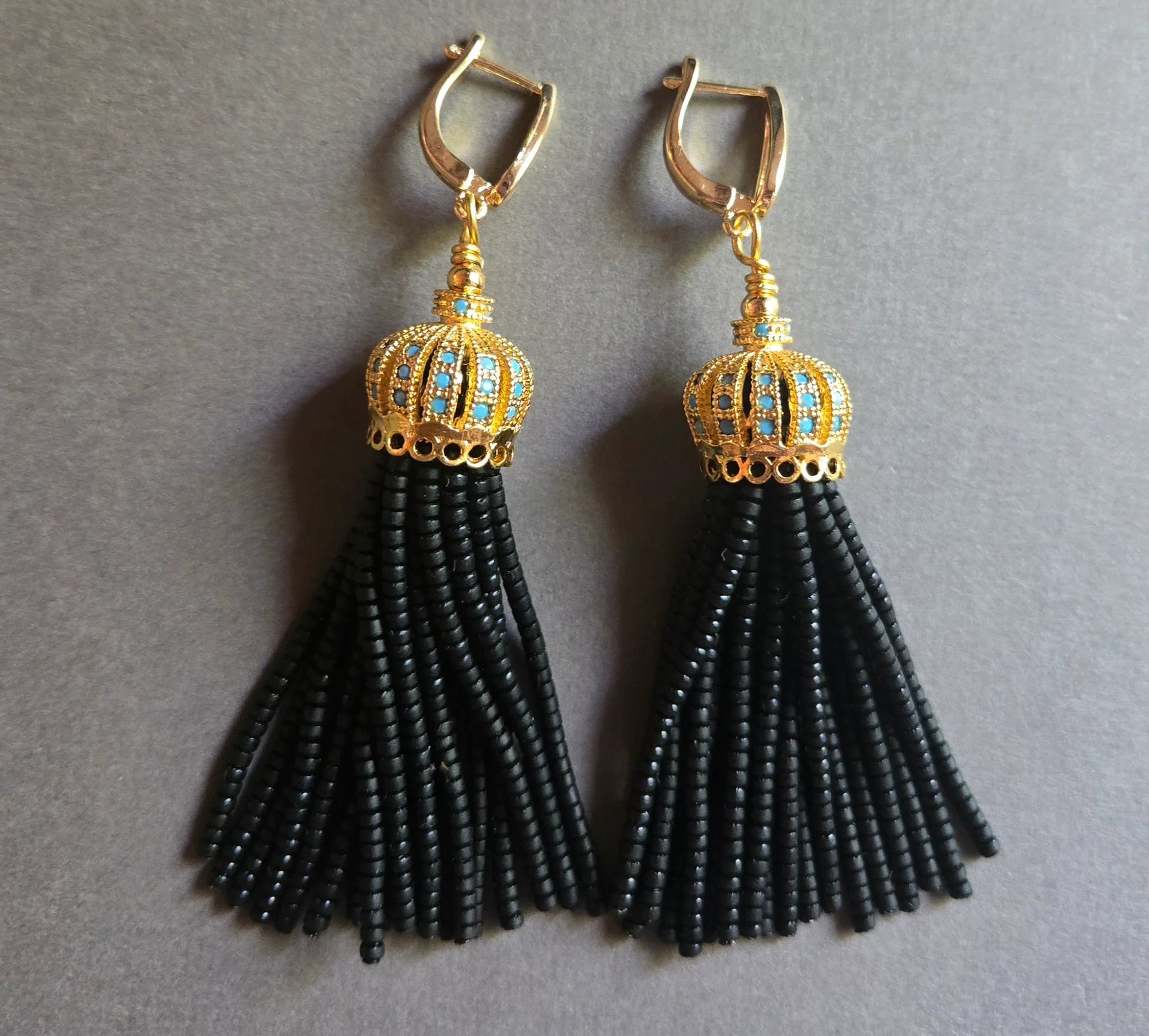 Afghan Beaded Black Tassel Earrings - Box Turtle