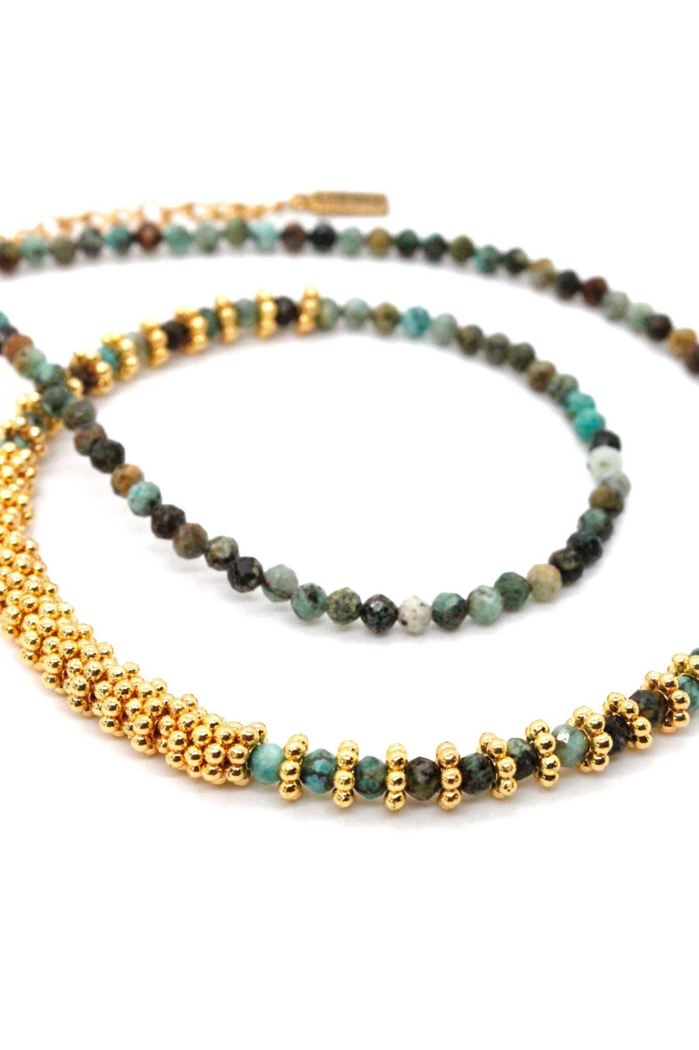 African Turquoise and Gold Necklace - Box Turtle