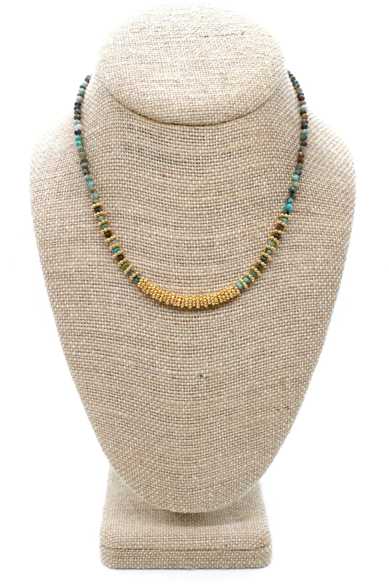 African Turquoise and Gold Necklace - Box Turtle