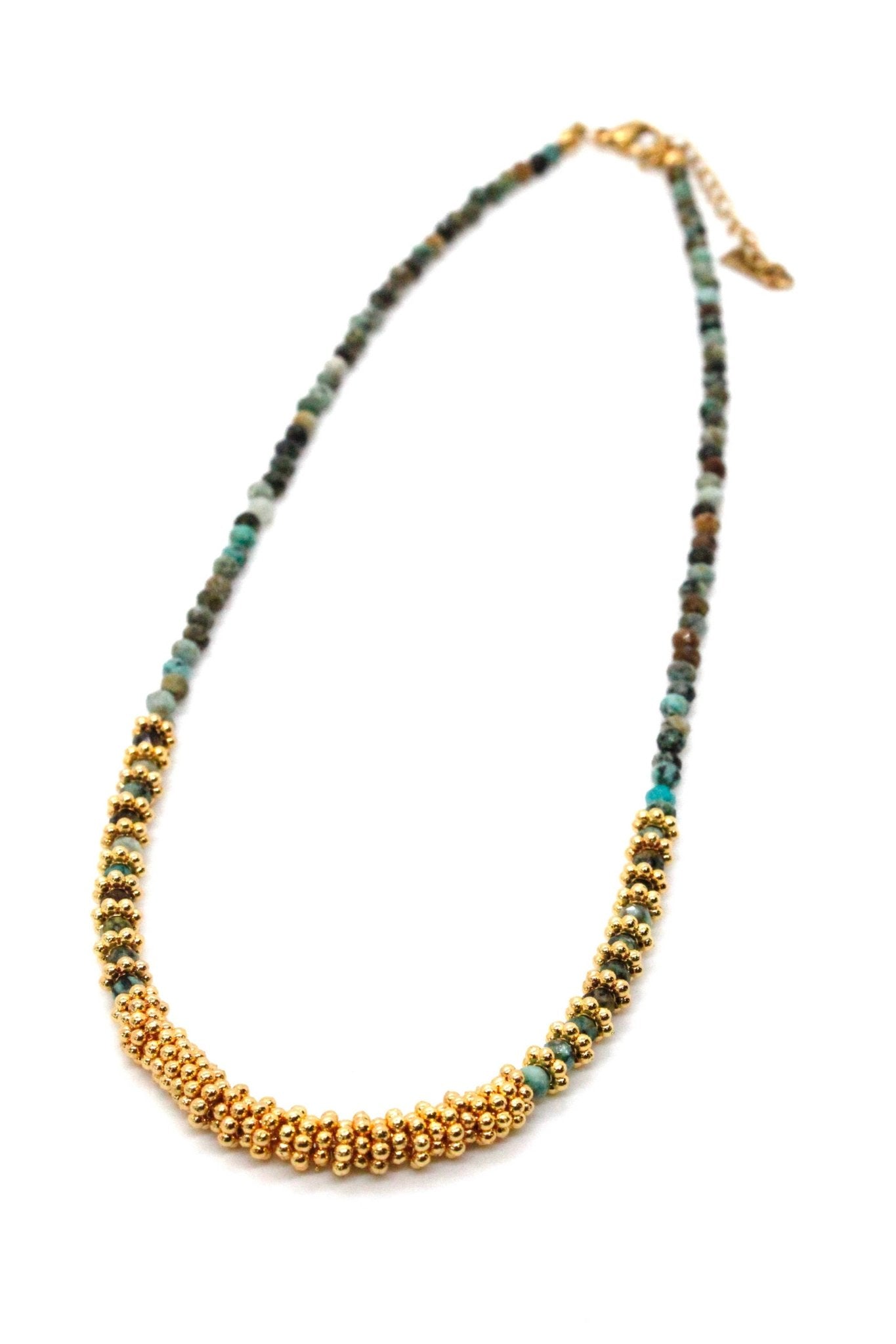 African Turquoise and Gold Necklace - Box Turtle