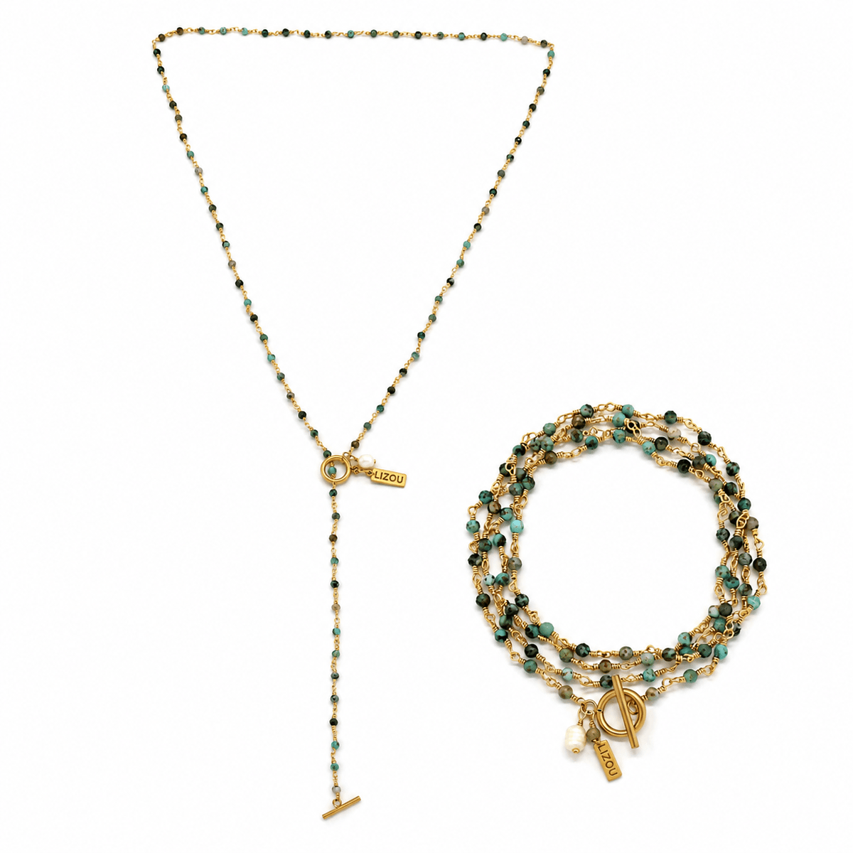 African Turquoise Chain Long Necklace - Box Turtle