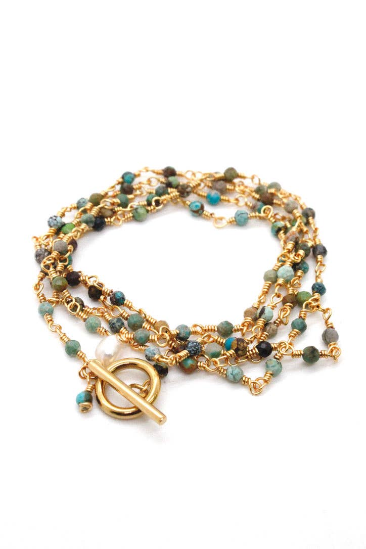 African Turquoise Chain Long Necklace - Box Turtle