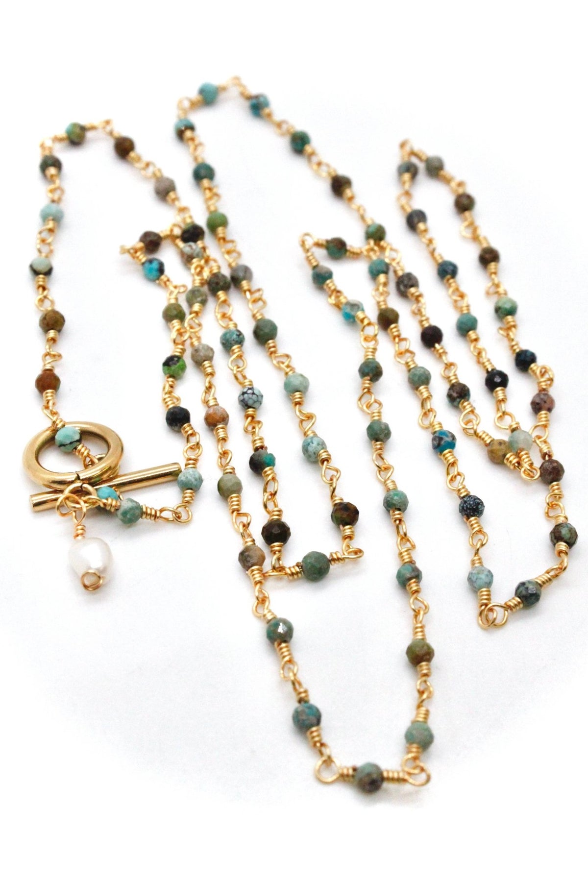 African Turquoise Chain Long Necklace - Box Turtle