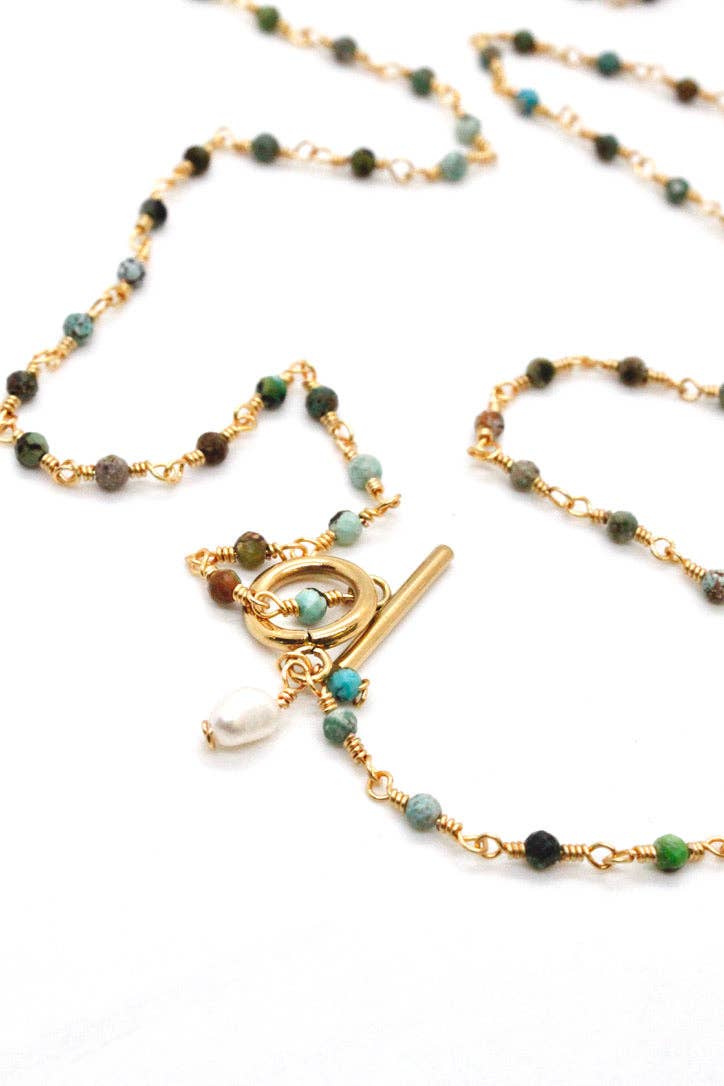 African Turquoise Chain Long Necklace - Box Turtle