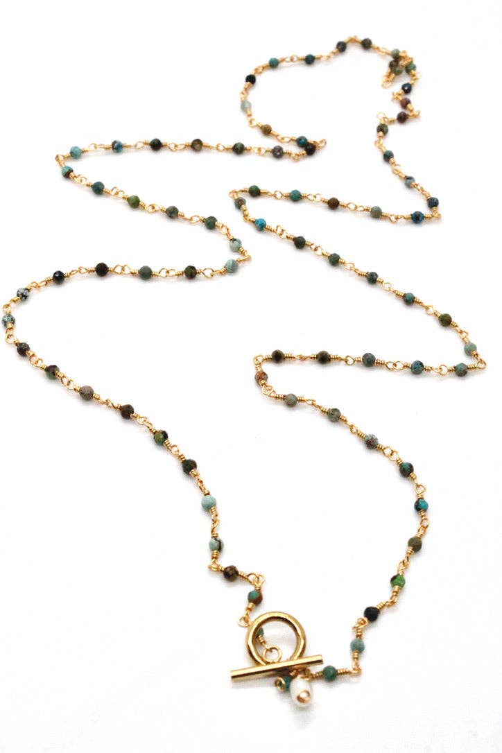 African Turquoise Chain Long Necklace - Box Turtle